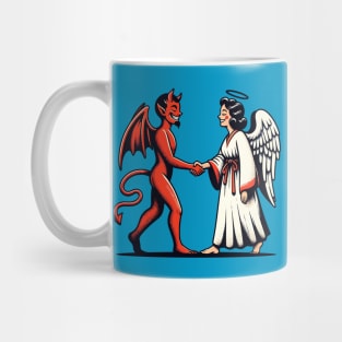 Devil and angel shaking hands Mug
